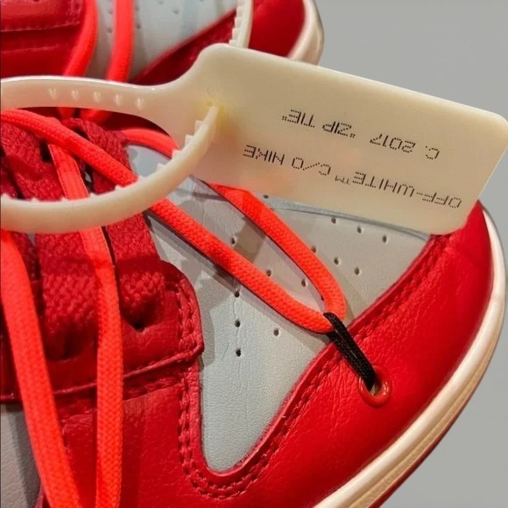 Nike Off-White Red White Dunk Low Sneakers - Picture 4 of 10